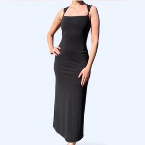WHBM 90s Black Maxi Dress with Square Neckline size XS